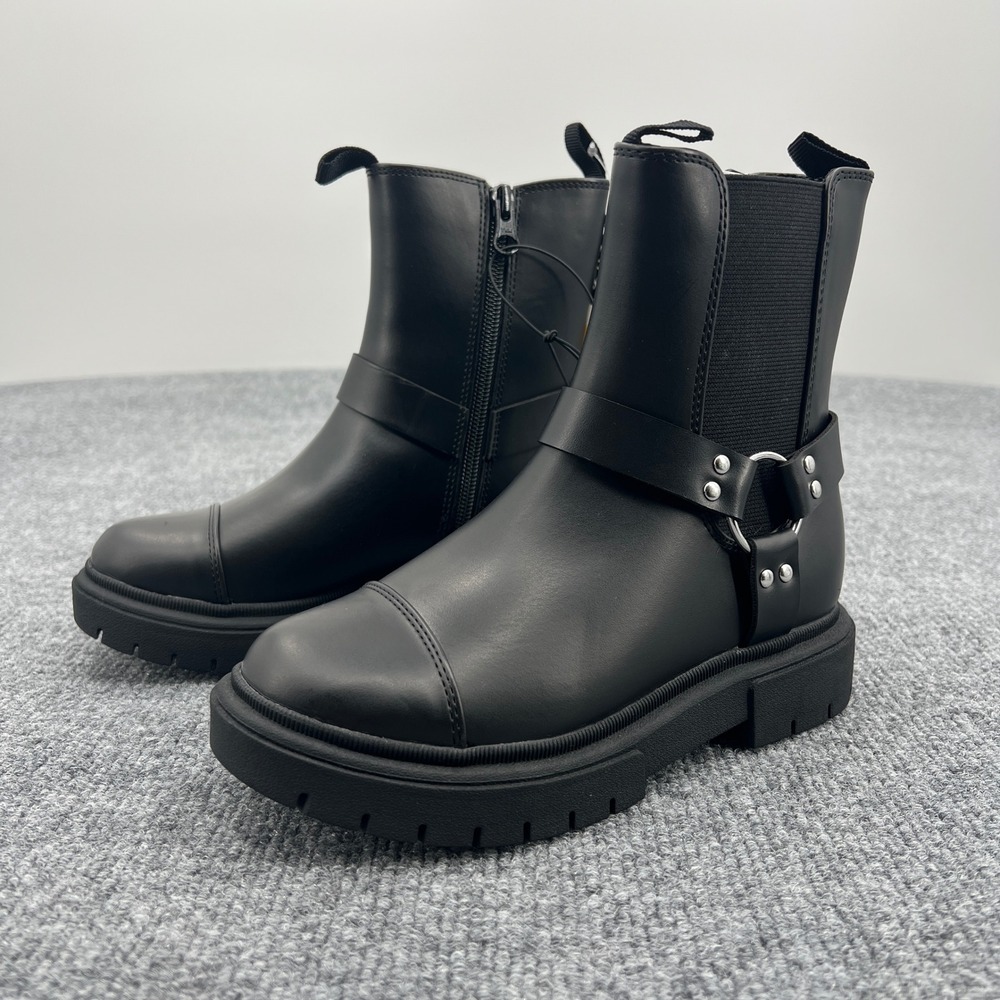 Art Class Crosby Ankle Boots Girls Kid‎ Size 1 Black Harness Moto School NWT